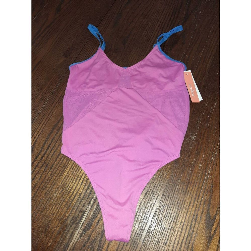 New Medium Colsie Pink Blue One Piece Bodysuit Top Adjustable Straps NWT